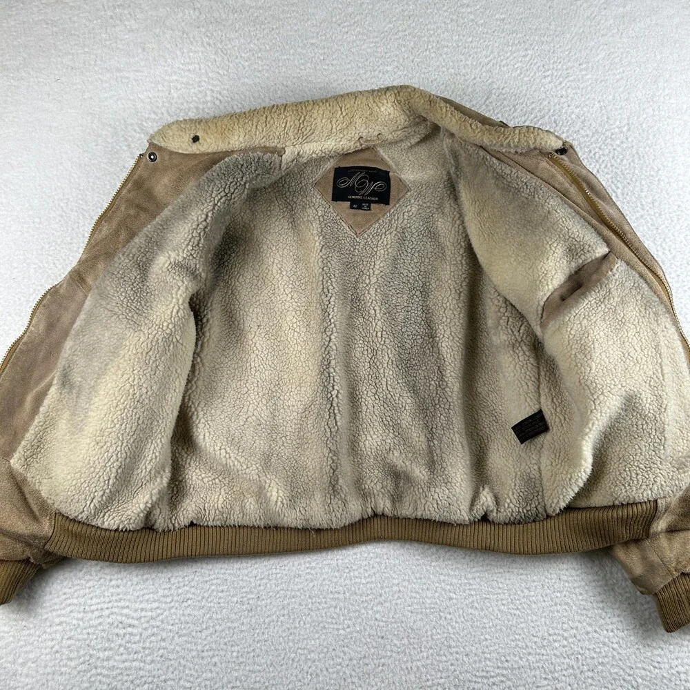 Vintage Montgomery Ward Leather Jacket Mens 42 Sherpa Lined Hooded Bomber 80s